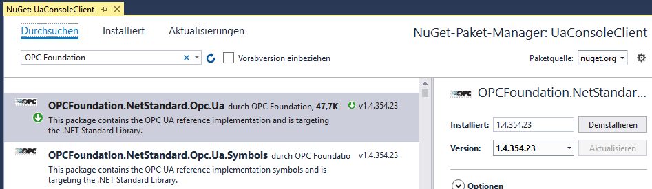 nuget-Paket einbinden
